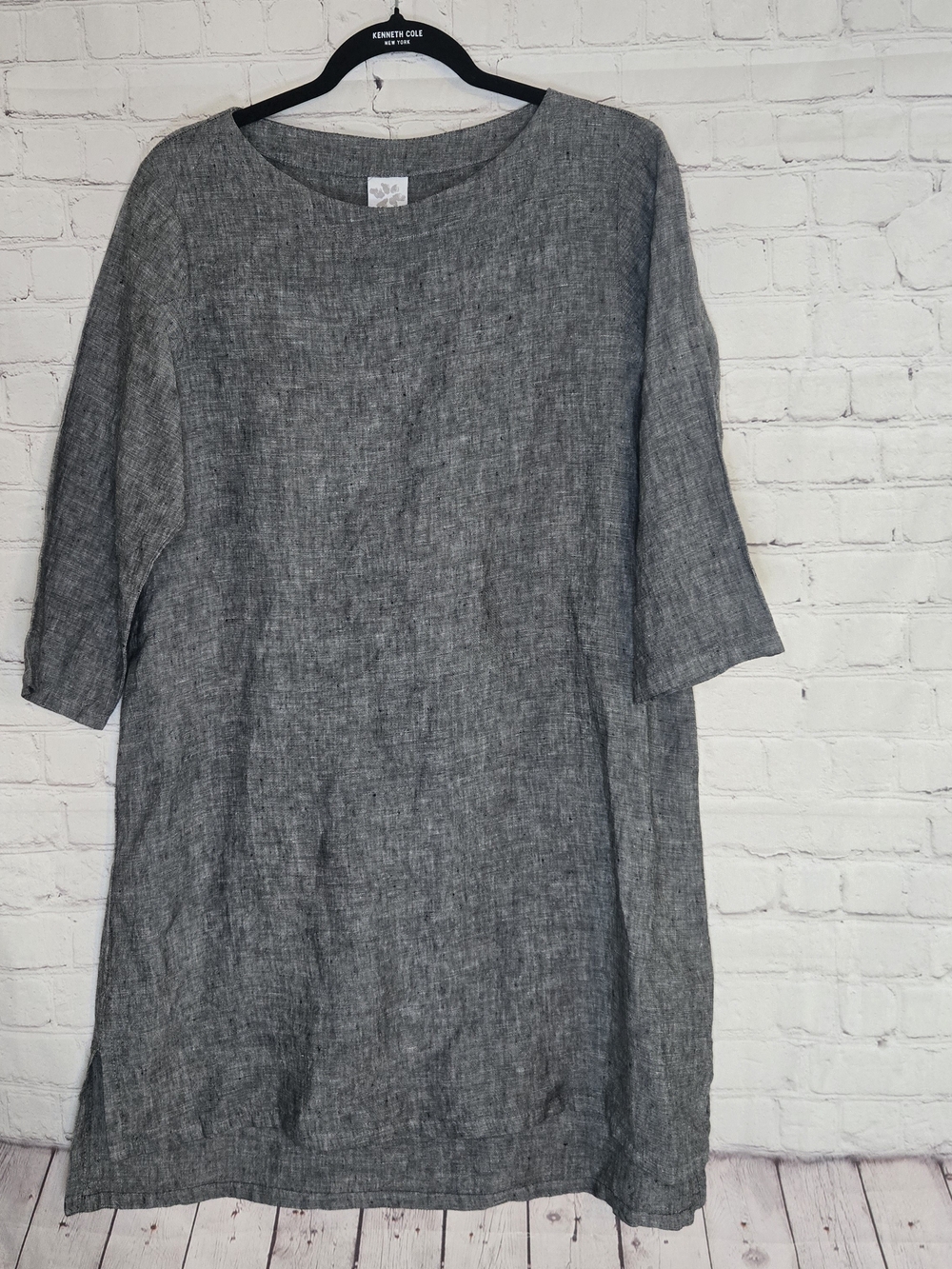 Match Point USA Gray Yarn Dye Linen Tunic Small Lagenlook Artsy Cottage Boho